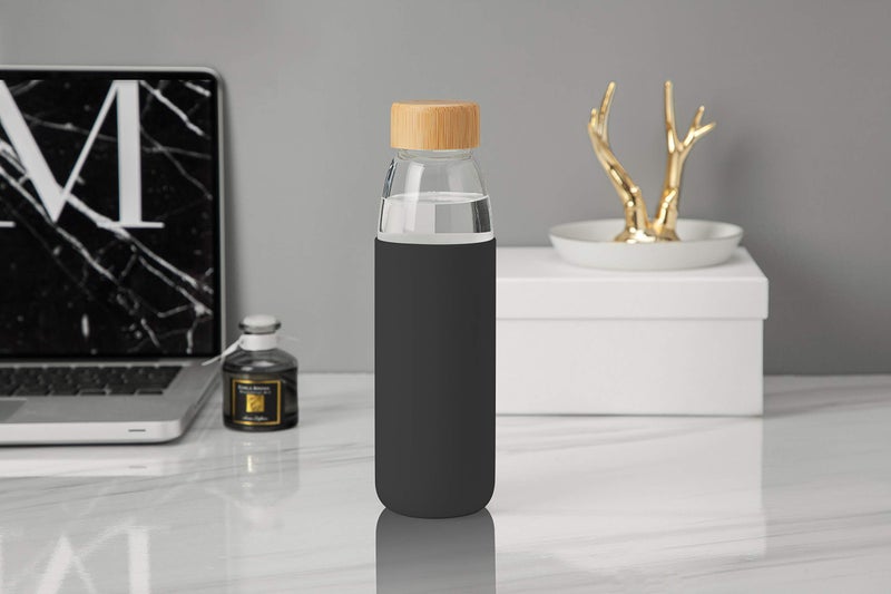 veegoal 18 Oz Borosilicate Glass Water Bottles with Bamboo Lid, BPA-FREE, Non-Slip Silicone Sleeve, and Stainless Steel Leak Proof Lid - Reusable Glass Bottle for Men and Women - Image 5